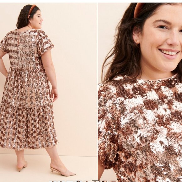 Anthropologie Sequin Maxi Dress in Brown and Cream - Picture 1 of 4